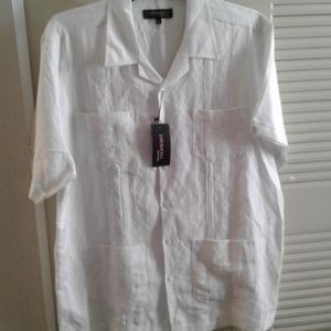NWT Mens Cardinali Guayabera White Button Down Shirt
